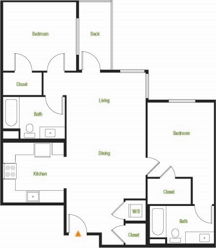 B3-A/B/C – 2 Bedroom 2 Bath Floor Plan Layout – 1042 Square Feet